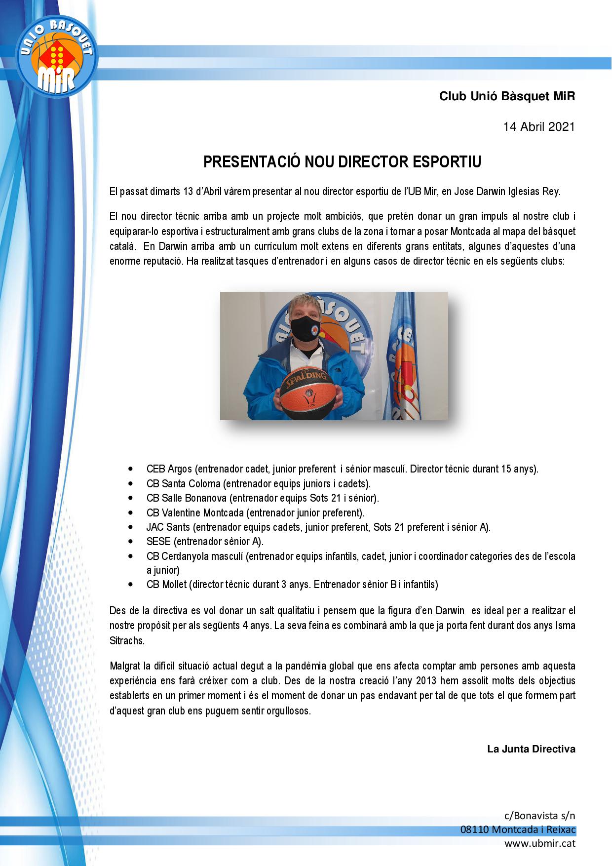 PRESENTACIÓ NOU DIRECTOR ESPORTIU