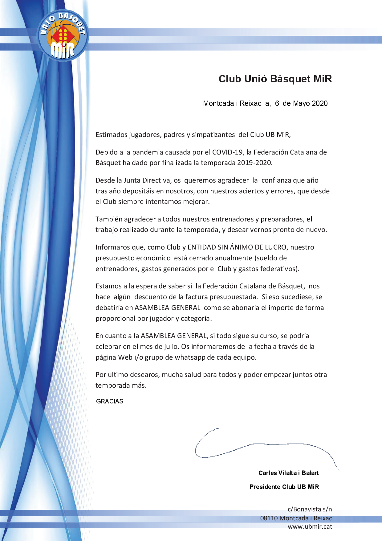 AGRACECIMIENTO TEMPORADA 2020