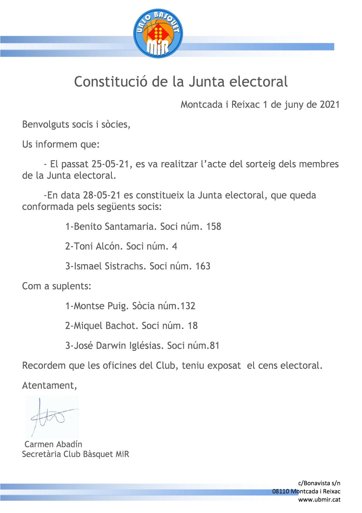 INFORMACIÓN COMPOSICIÓN DE LA JUNTA ELECTORAL