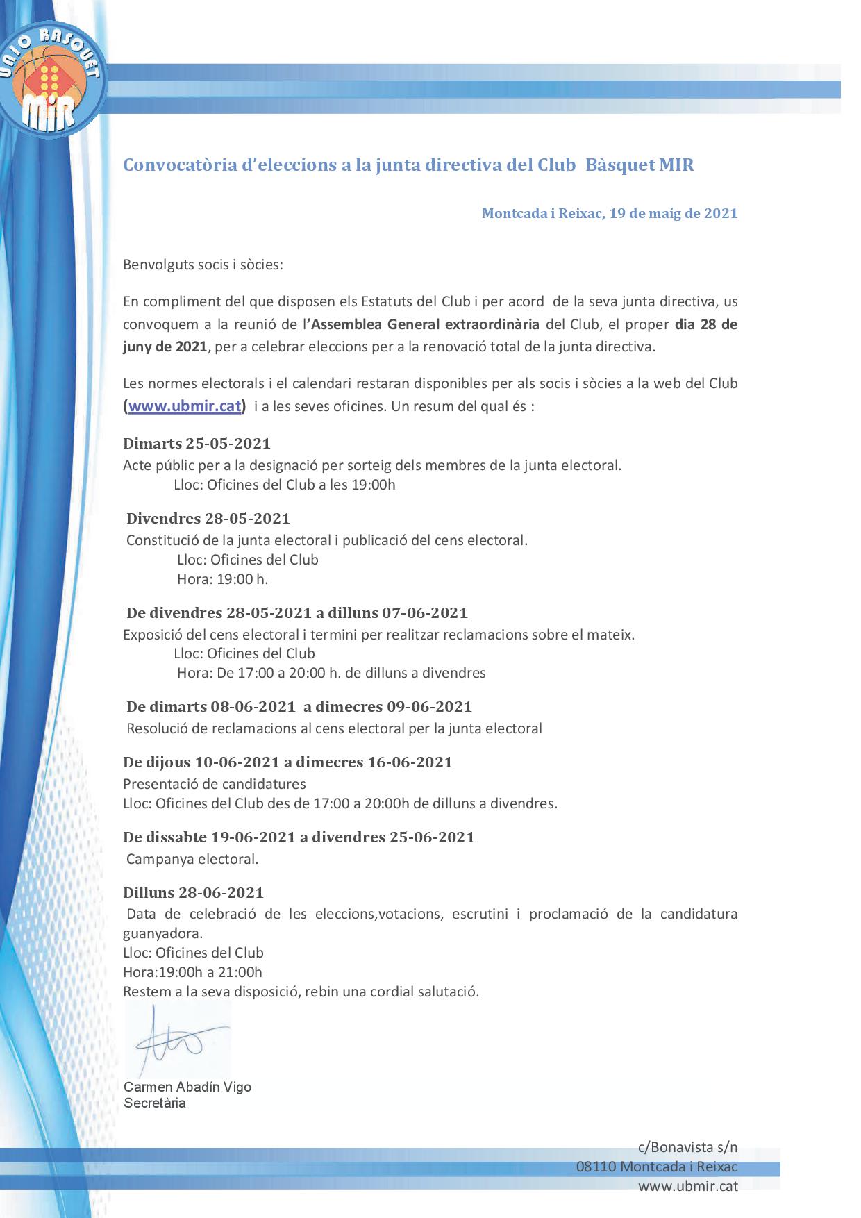 VOT 2021 CONVOCATORIA ASAMBLEA EXTRAORDINARIA VOTACIONES BCMIR 2021