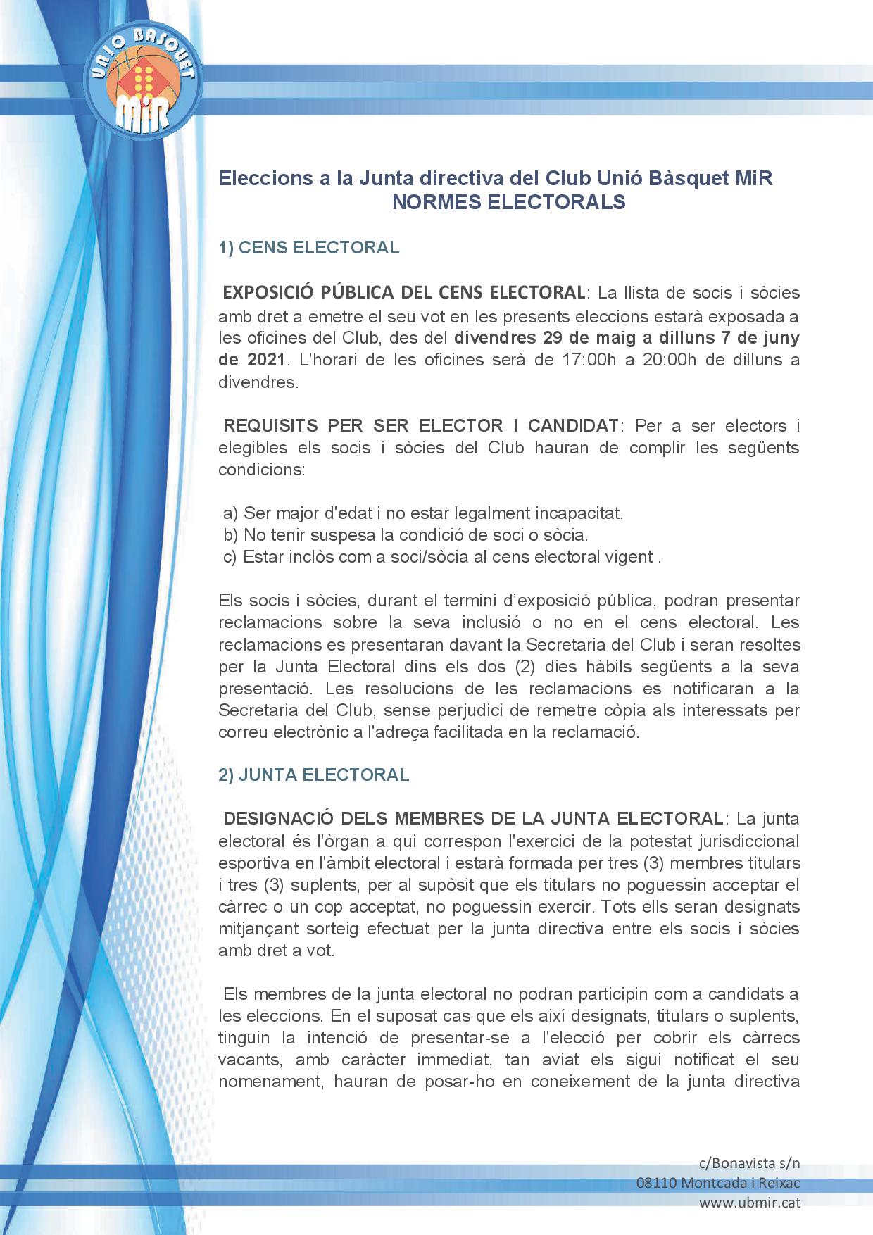VOT 2021 NORMES ELECTORALS JUNTA DIRECTIVA CBMIR 2021
